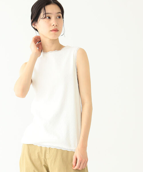 BEAMS BOY（ビームスボーイ）の「BEAMS BOY / パターン メッシュ ノースリーブ（タンクトップ・レディース・オフホワイト/オレンジ系その他/ブラック・ONE SIZE）」の14枚目の写真