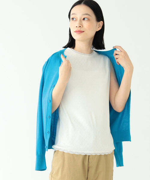 BEAMS BOY（ビームスボーイ）の「BEAMS BOY / パターン メッシュ ノースリーブ（タンクトップ・レディース・オフホワイト/オレンジ系その他/ブラック・ONE SIZE）」の8枚目の写真