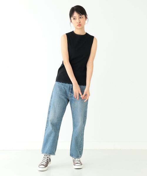 BEAMS BOY（ビームスボーイ）の「BEAMS BOY / パターン メッシュ ノースリーブ（タンクトップ・レディース・オフホワイト/オレンジ系その他/ブラック・ONE SIZE）」の4枚目の写真