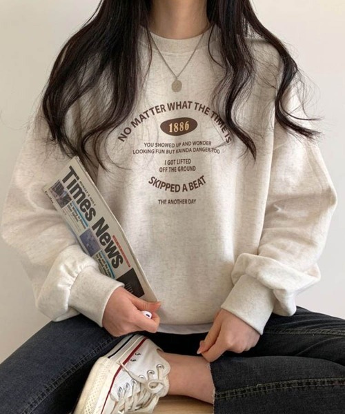 Dalfwin(ダールフィン)の「韓国ファッションBEATプリントドルマンスリーブスウェットトレーナー(スウェット・レディース・グレー系その他/チャコールグレー/モカ/オートミール/グレー系2/ブラウン系2/ベージュ系2/グレー系その他2・FREE)」の7枚目の写真