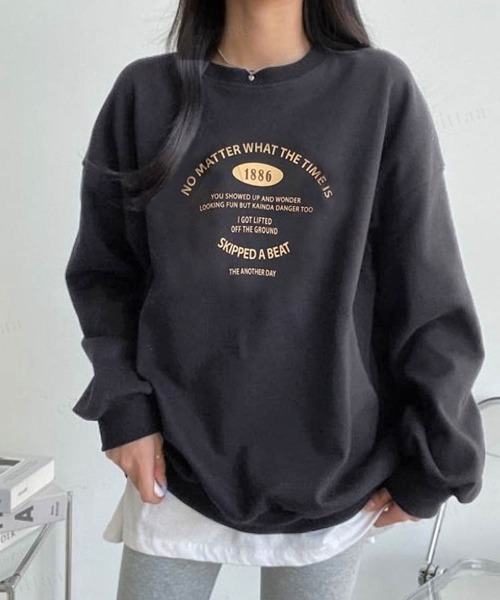 Dalfwin(ダールフィン)の「韓国ファッションBEATプリントドルマンスリーブスウェットトレーナー(スウェット・レディース・グレー系その他/チャコールグレー/モカ/オートミール/グレー系2/ブラウン系2/ベージュ系2/グレー系その他2・FREE)」の9枚目の写真