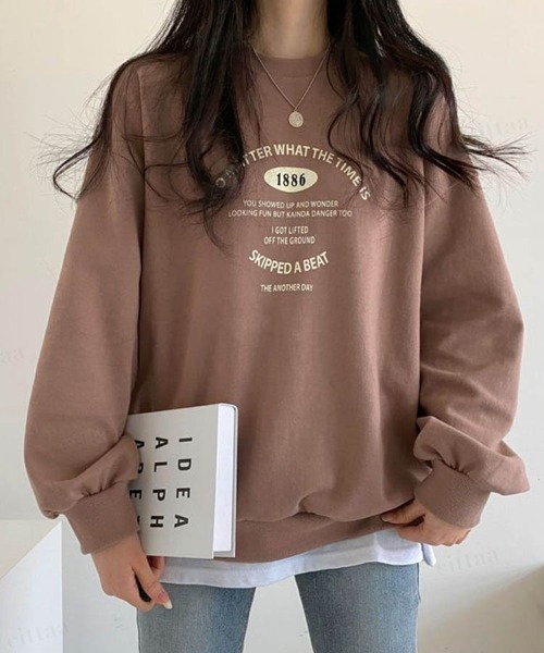 Dalfwin(ダールフィン)の「韓国ファッションBEATプリントドルマンスリーブスウェットトレーナー(スウェット・レディース・グレー系その他/チャコールグレー/モカ/オートミール/グレー系2/ブラウン系2/ベージュ系2/グレー系その他2・FREE)」の12枚目の写真