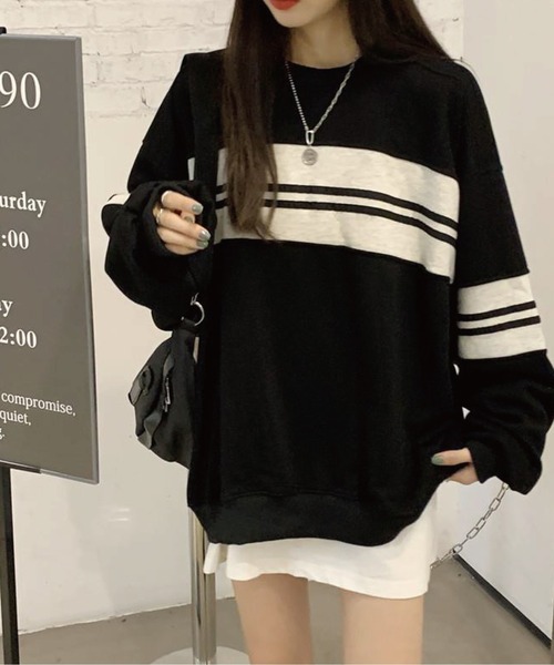 meJane(ミージェーン)の「マルチボーダールーズシルエットロングTシャツ(Tシャツ/カットソー・レディース・ブラック/グリーン・FREE)」の10枚目の写真