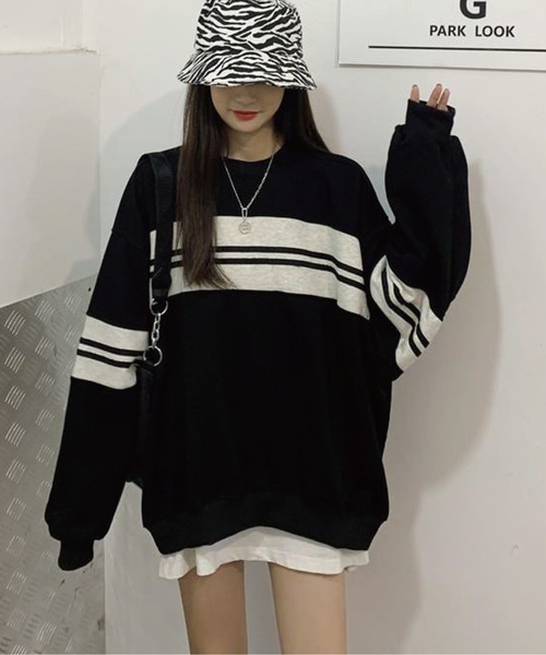meJane(ミージェーン)の「マルチボーダールーズシルエットロングTシャツ(Tシャツ/カットソー・レディース・ブラック/グリーン・FREE)」の11枚目の写真
