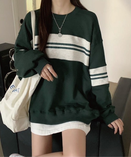 meJane(ミージェーン)の「マルチボーダールーズシルエットロングTシャツ(Tシャツ/カットソー・レディース・ブラック/グリーン・FREE)」の17枚目の写真