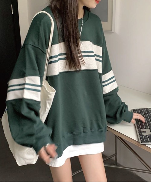 meJane(ミージェーン)の「マルチボーダールーズシルエットロングTシャツ(Tシャツ/カットソー・レディース・ブラック/グリーン・FREE)」の14枚目の写真