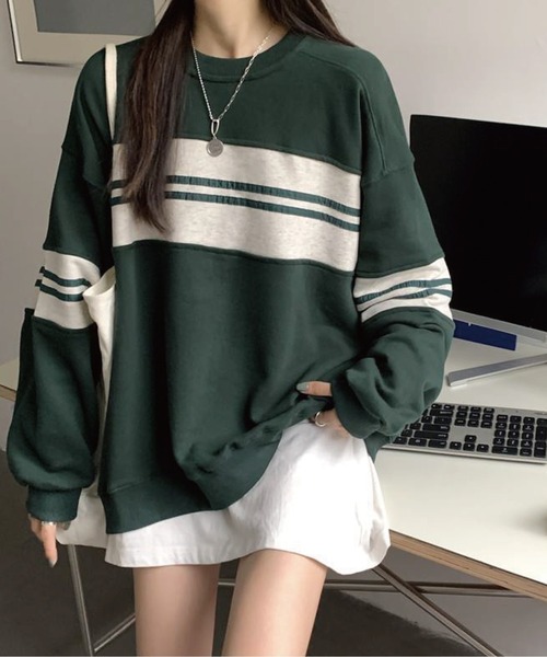 meJane(ミージェーン)の「マルチボーダールーズシルエットロングTシャツ(Tシャツ/カットソー・レディース・ブラック/グリーン・FREE)」の18枚目の写真