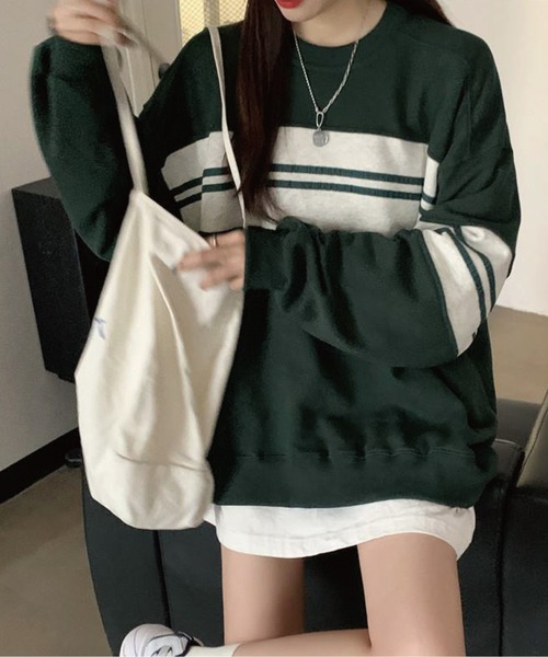meJane(ミージェーン)の「マルチボーダールーズシルエットロングTシャツ(Tシャツ/カットソー・レディース・ブラック/グリーン・FREE)」の13枚目の写真
