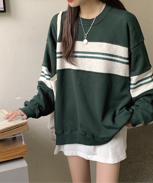 meJane(ミージェーン)の「マルチボーダールーズシルエットロングTシャツ(Tシャツ/カットソー・レディース・ブラック/グリーン・FREE)」の16枚目の写真