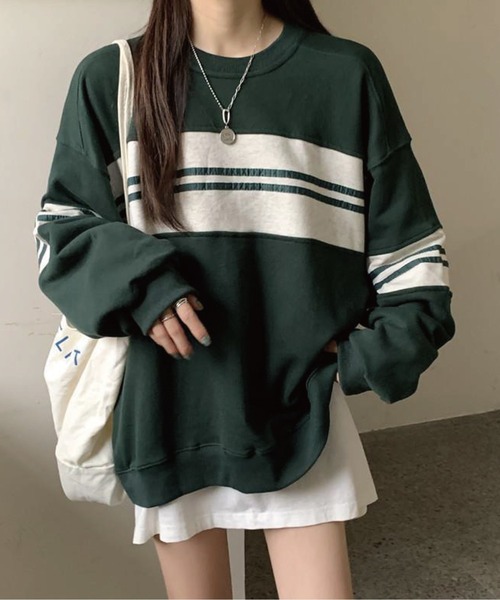 meJane(ミージェーン)の「マルチボーダールーズシルエットロングTシャツ(Tシャツ/カットソー・レディース・ブラック/グリーン・FREE)」の12枚目の写真