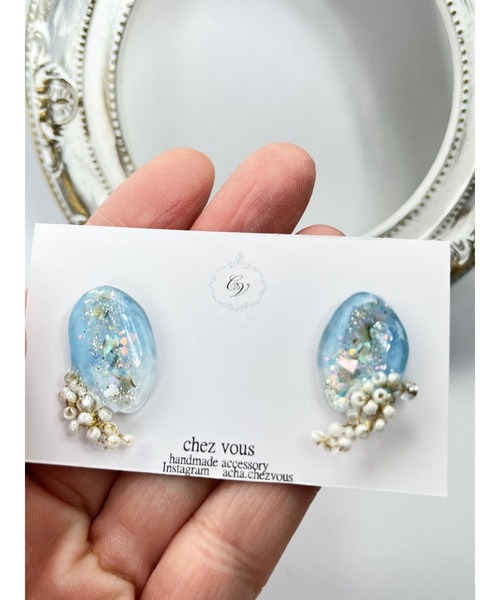 tone(トーン)の「【chez vous】Diamond dust ピアス (MA)(ピアス(両耳用)・レディース・コバルトブルー/スカイブルー・FREE)」の9枚目の写真