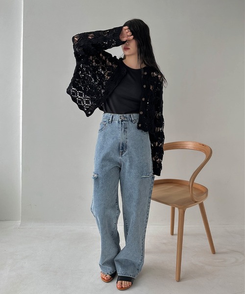 LOUNIE／23SS 定価2.4万円 クロシェニットカーディガン 前後2way