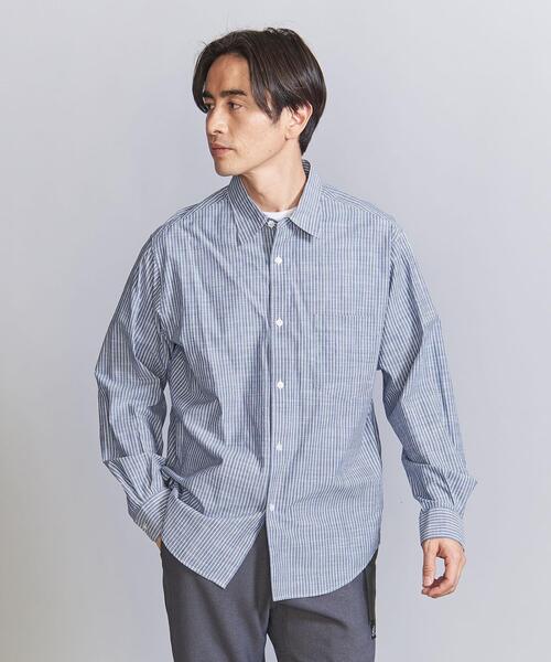 BEAUTY&YOUTH UNITED ARROWS(ビューティーアンドユースユナイテッドアローズ)の「プレップ ピンストライプ レギュラー フォルム テーパード シャツ(シャツ/ブラウス・メンズ・ベージュ/ネイビー/ターコイズブルー・S/M/L/XL)」の3枚目の写真