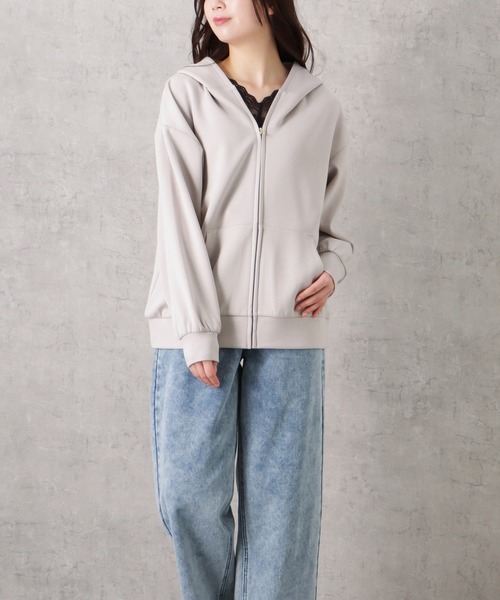 NAVY(ネイビー)の「ポンチ素材 ジップアップパーカー(パーカー・レディース・グレー/ブラック/サックスブルー/ベージュ/ブラウン・M/L)」の17枚目の写真