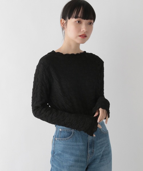 LOWRYS FARM(ローリーズファーム)の「シアーフラワージャガードロングスリーブ 191365(Tシャツ/カットソー・レディース・ブラック/グリーン/アイボリー・FREE)」の3枚目の写真