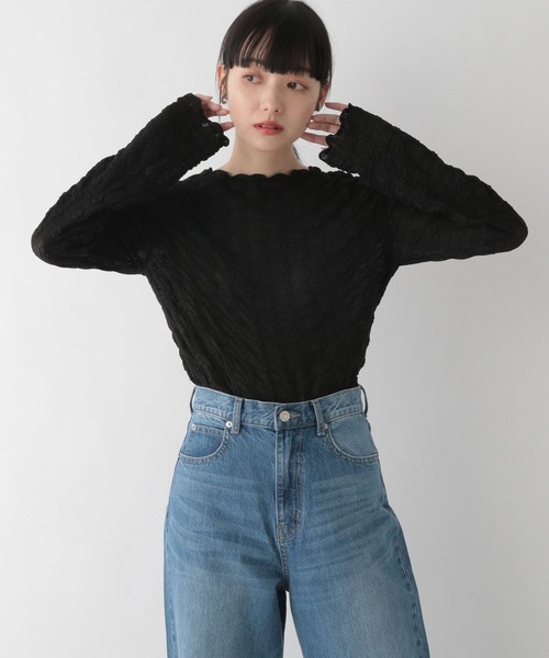 LOWRYS FARM(ローリーズファーム)の「シアーフラワージャガードロングスリーブ 191365(Tシャツ/カットソー・レディース・ブラック/グリーン/アイボリー・FREE)」の14枚目の写真