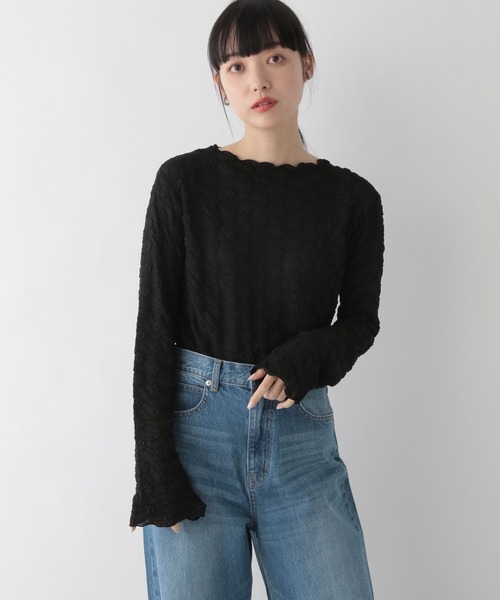 LOWRYS FARM(ローリーズファーム)の「シアーフラワージャガードロングスリーブ 191365(Tシャツ/カットソー・レディース・ブラック/グリーン/アイボリー・FREE)」の9枚目の写真