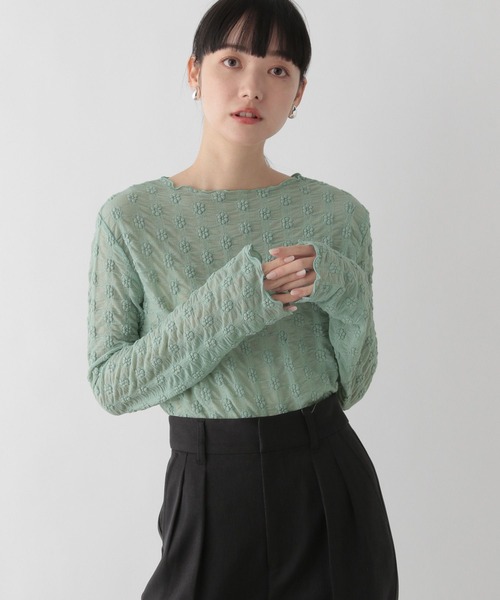 LOWRYS FARM(ローリーズファーム)の「シアーフラワージャガードロングスリーブ 191365(Tシャツ/カットソー・レディース・ブラック/グリーン/アイボリー・FREE)」の7枚目の写真