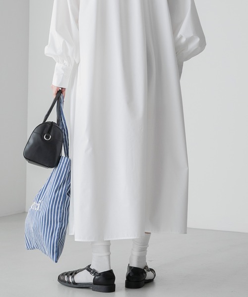 BONLECILL（ボンルシール）の「2way ボリュームスリーブ／ノースリーブ バンドカラーロングシャツワンピース（シャツワンピース・レディース・ブラック系/ネイビー系/ブルー系/オフホワイト・FREE）」の18枚目の写真