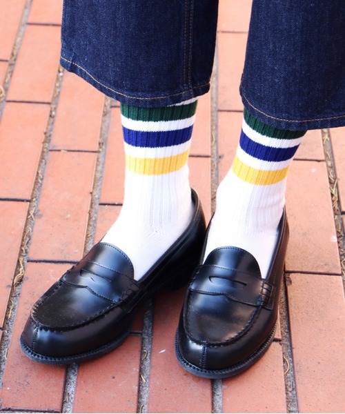 rasox（ラソックス）の「rasox（ラソックス）／　3ライン・リブクルー（ソックス/靴下・レディース・ホワイト×グリーン/ホワイト×ブルー/ホワイト×ネイビー/ホワイト系その他4・SMALL/LARGE/MEDIUM）」の2枚目の写真