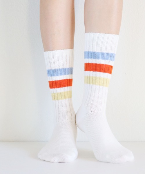 rasox（ラソックス）の「rasox（ラソックス）／　3ライン・リブクルー（ソックス/靴下・レディース・ホワイト×グリーン/ホワイト×ブルー/ホワイト×ネイビー/ホワイト系その他4・SMALL/LARGE/MEDIUM）」の3枚目の写真