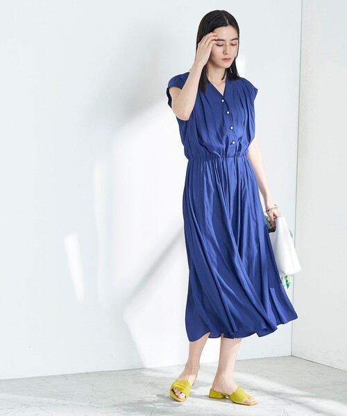 ◇【WEB限定】ECO割繊パール釦ワンピース