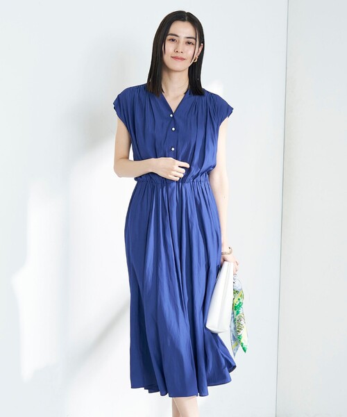 ノーリーズ ECO割繊パール釦ワンピース23SS マキシ丈 M~L 極美品 ノーリーズ ECO割繊パール釦ワンピース23SS マキシ丈 M~L 極美品