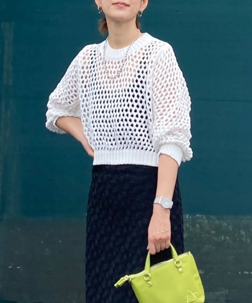 CORNERS（コーナーズ）の「メッシュ編みニット（Tシャツ/カットソー・レディース・アイボリー/ブラック/ホワイト/ベージュ/グリーン/パープル・M）」の2枚目の写真