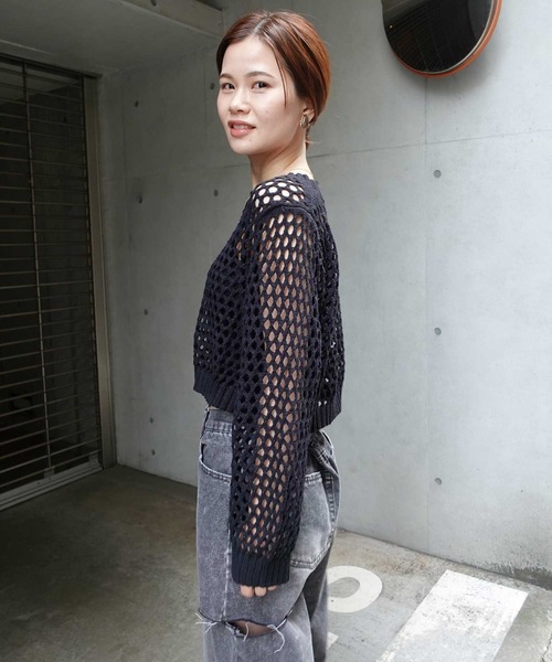 CORNERS（コーナーズ）の「メッシュ編みニット（Tシャツ/カットソー・レディース・アイボリー/ブラック/ホワイト/ベージュ/グリーン/パープル・M）」の11枚目の写真