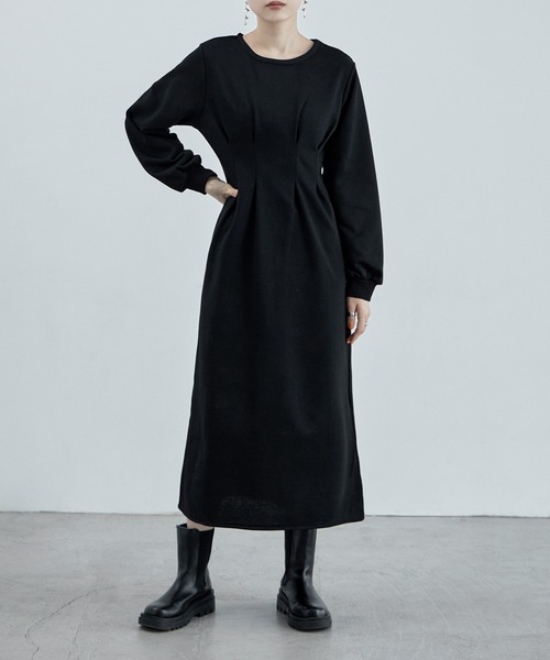 etoll.（エトル）の「ウエストタックスウェットワンピース（ワンピース・レディース・ブラック/オートミール・FREE）」の2枚目の写真