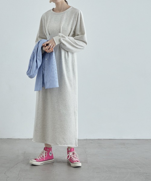 etoll.（エトル）の「ウエストタックスウェットワンピース（ワンピース・レディース・ブラック/オートミール・FREE）」の4枚目の写真