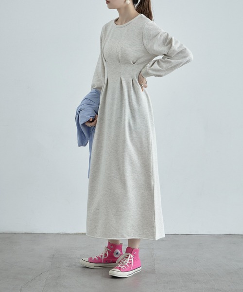 etoll.（エトル）の「ウエストタックスウェットワンピース（ワンピース・レディース・ブラック/オートミール・FREE）」の12枚目の写真