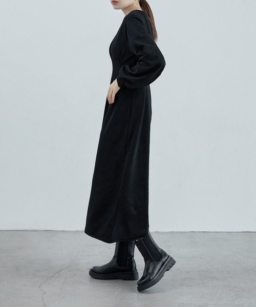 etoll.（エトル）の「ウエストタックスウェットワンピース（ワンピース・レディース・ブラック/オートミール・FREE）」の9枚目の写真