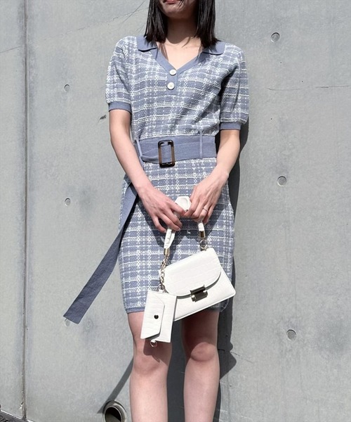 REDYAZEL（レディアゼル）の「【ar×REDYAZEL】チェックジャガードニットポロワンピース（ワンピース・レディース・ネイビー/グリーン/ブルー・FREE）」の3枚目の写真