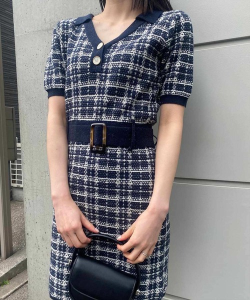 REDYAZEL（レディアゼル）の「【ar×REDYAZEL】チェックジャガードニットポロワンピース（ワンピース・レディース・ネイビー/グリーン/ブルー・FREE）」の12枚目の写真