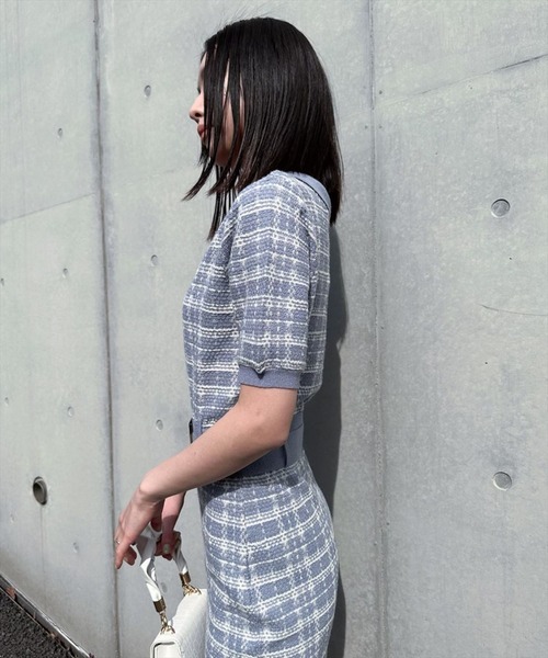 REDYAZEL（レディアゼル）の「【ar×REDYAZEL】チェックジャガードニットポロワンピース（ワンピース・レディース・ネイビー/グリーン/ブルー・FREE）」の5枚目の写真