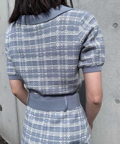 REDYAZEL（レディアゼル）の「【ar×REDYAZEL】チェックジャガードニットポロワンピース（ワンピース・レディース・ネイビー/グリーン/ブルー・FREE）」の19枚目の写真