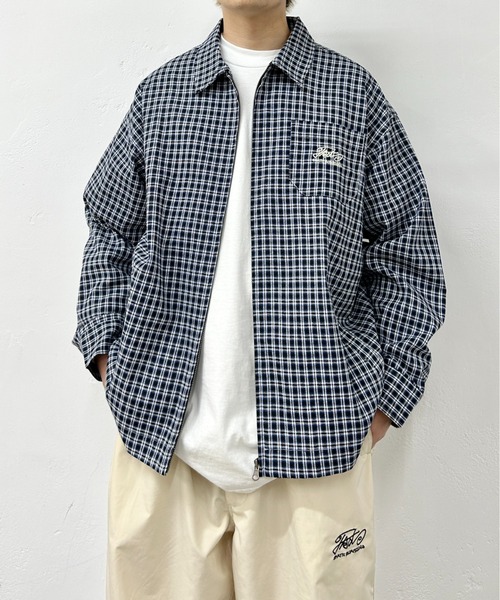 WHO'S WHO gallery（フーズフーギャラリー）の「COOPER FACT チェックジップコーチシャツ（シャツ/ブラウス・メンズ・ブラック/ホワイト/ネイビー/グリーン・FREE）」の8枚目の写真