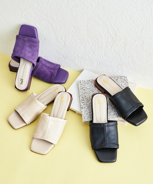 □ウッドヒールストレッチミュールサンダル/32215（サンダル）｜WA