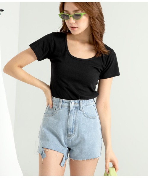 ANAP(アナップ)の「カットオフデニムショートパンツ(デニムパンツ・レディース・ライトブルー/スミクロ・M/S)」の9枚目の写真