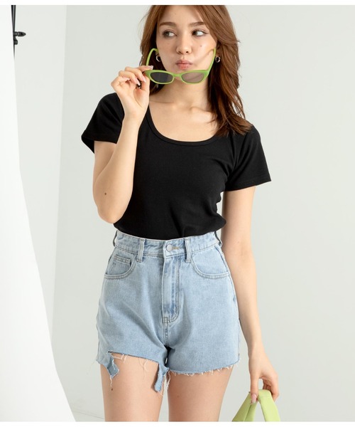 ANAP(アナップ)の「カットオフデニムショートパンツ(デニムパンツ・レディース・ライトブルー/スミクロ・M/S)」の8枚目の写真