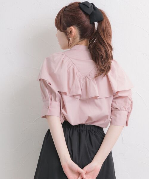 XSサイズあり】格子柄フラワーレースxリボン付きフリル袖キャバ