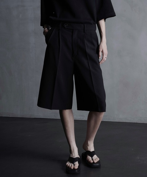 CALLNE】2Tuck Wide Straight Half Slacks/2タックワイド