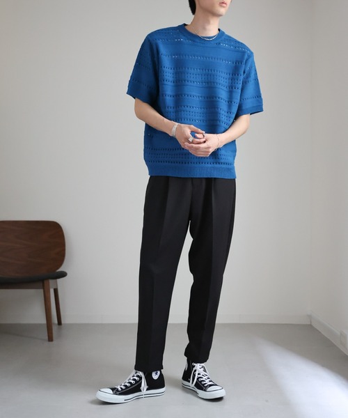 セール】透かし編み ニットルーズ Tシャツ<ユニセックス