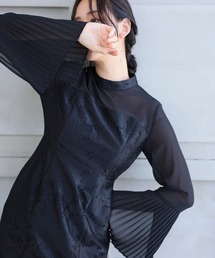 結婚式 パーティー ドレス 袖あり と ロング 袖口 プリーツ セレモニー フォーマル オケージョンドレス お呼ばれ 二次会 成人式 同窓会 謝恩会 20代 30代