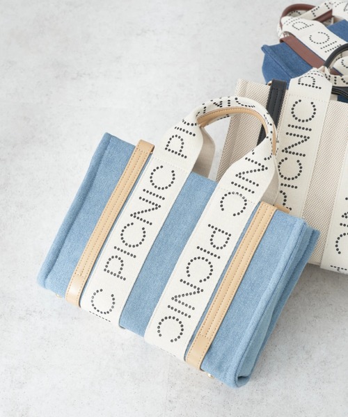 earth music&ecology（アースミュージックアンドエコロジー）の「ロゴテープミニトート（トートバッグ・レディース・ベージュ/ダークブルー/ライトブルー・FREE）」の6枚目の写真