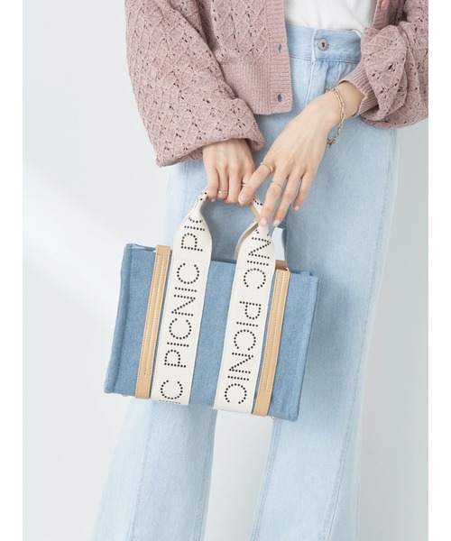 earth music&ecology（アースミュージックアンドエコロジー）の「ロゴテープミニトート（トートバッグ・レディース・ベージュ/ダークブルー/ライトブルー・FREE）」の8枚目の写真