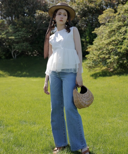 EIMY ISTOIRE(エイミーイストワール)の「チュールレイヤードカットトップス(Tシャツ/カットソー・レディース・ブラック/サックスブルー/ベージュ/ホワイト・FREE)」の9枚目の写真