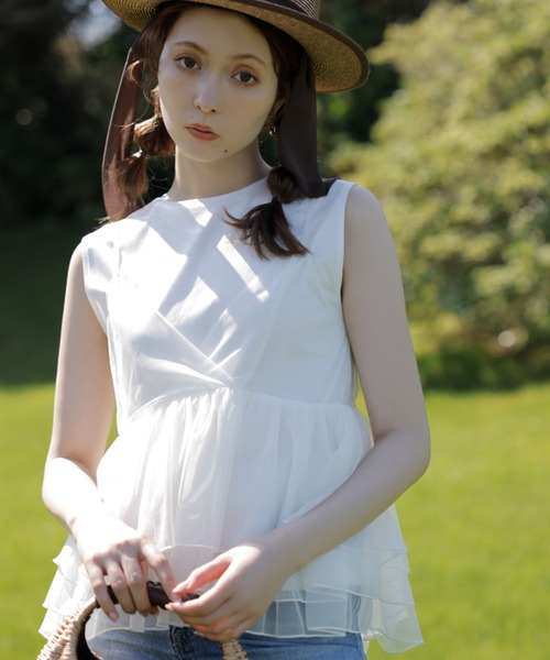 eimy istoire - チュールレイヤードカットトップス eimy istoire（エイミーイストワール）の「チュールレイヤード