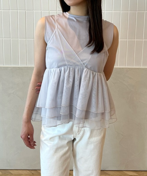 EIMY ISTOIRE(エイミーイストワール)の「チュールレイヤードカットトップス(Tシャツ/カットソー・レディース・ブラック/サックスブルー/ベージュ/ホワイト・FREE)」の19枚目の写真